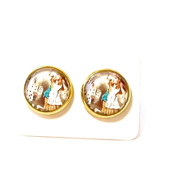 10/$10Alice in Wonderland glass front earrings, 12mm New - Picture 5 of 12